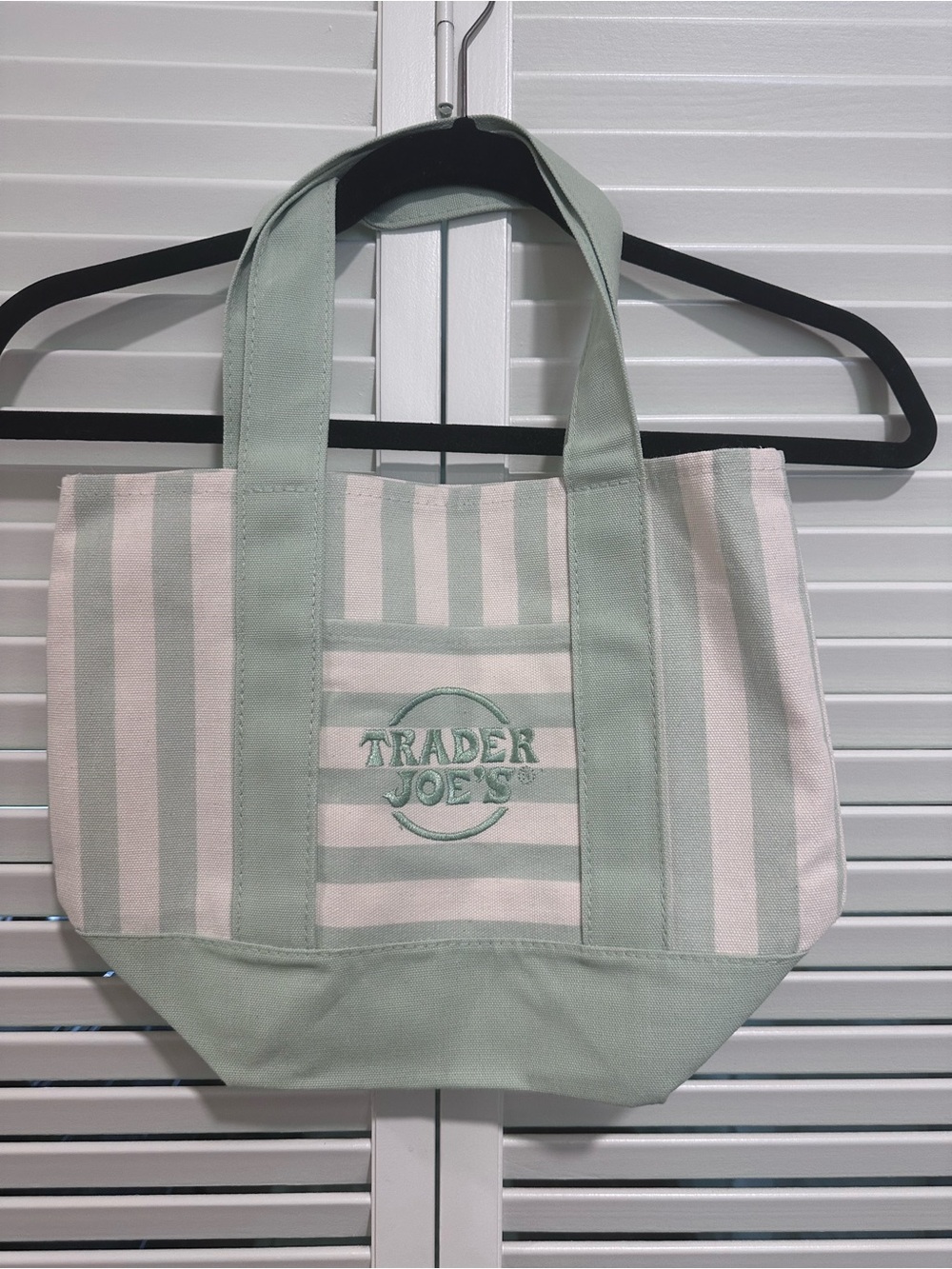 NWT Trader Joe’s Mint Green Stripe Canvas Tote Bag
